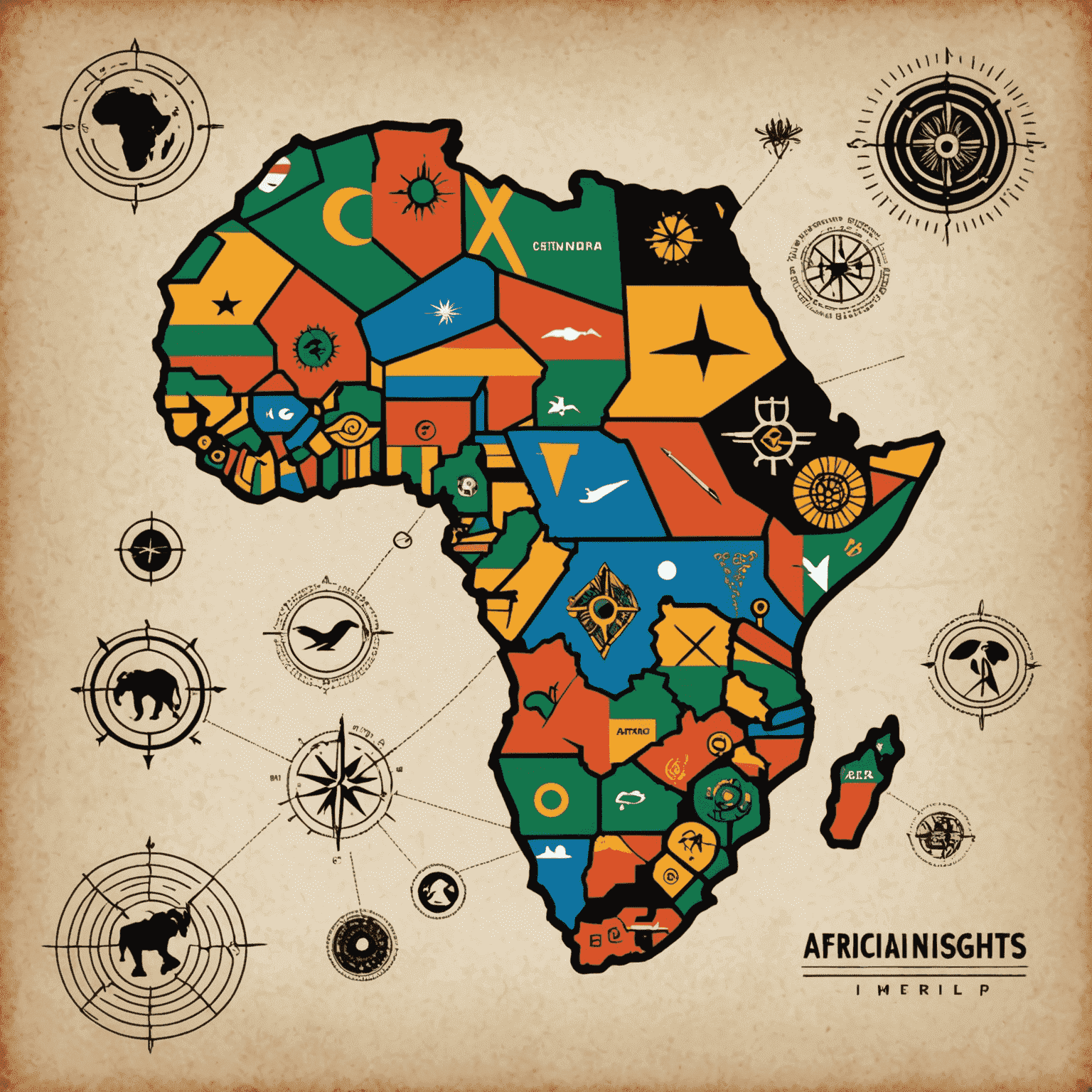 AfricanInsights Logo - A stylized map of Africa with economic symbols