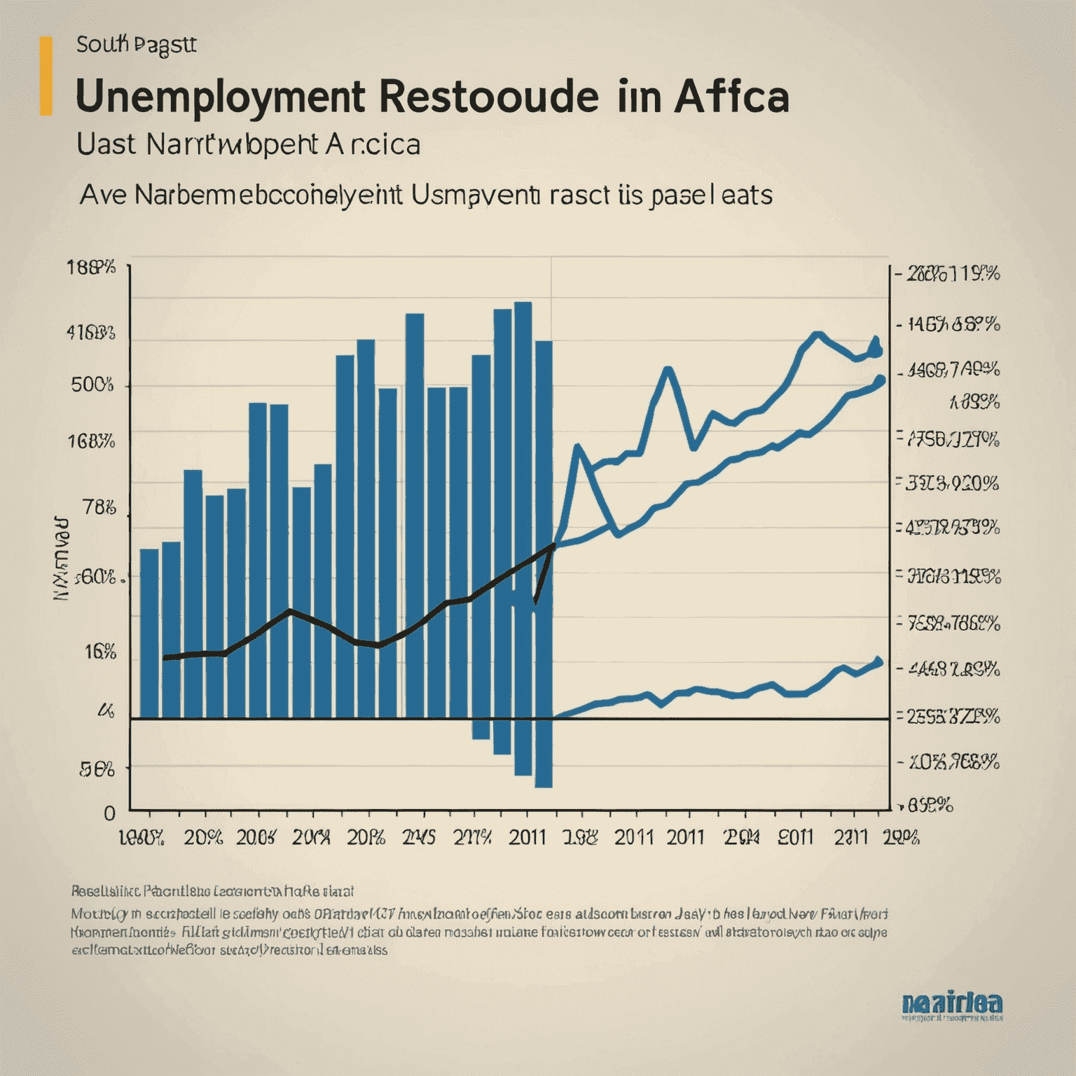 A graph showing unemployment rates in South Africa over the past decade, with a downward trend in recent years